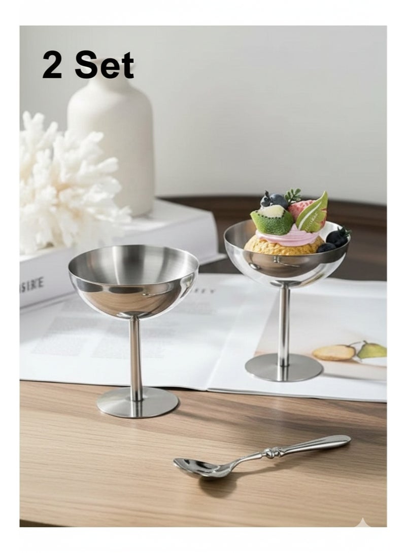 قطعتين من طقم أكواب الحلوي أو الايس كريم مع خامات عالية الكفاءة ومقاومة للصدأ وتصميم عصري - Image 1